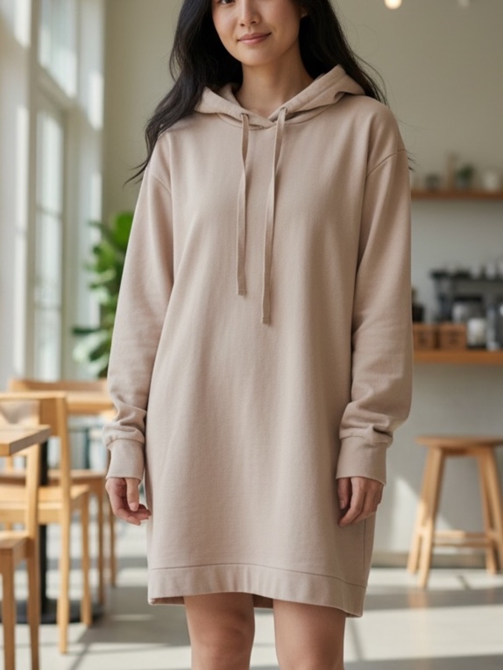 Zara long hoodie sweater dress in light brown